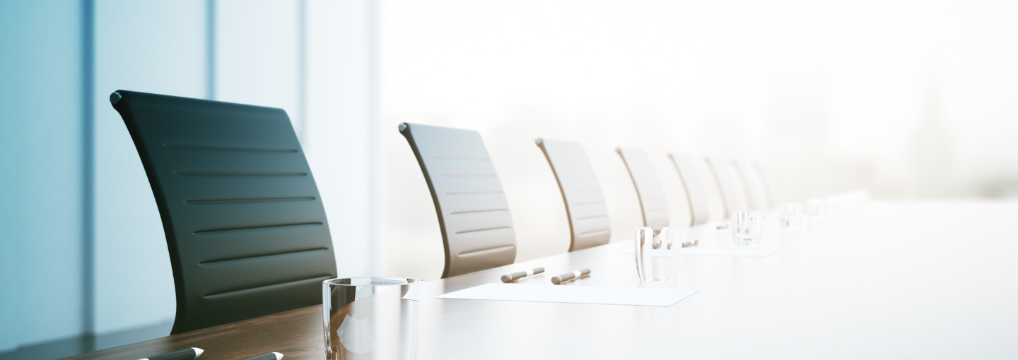 Close up of chairs in a board meeting room